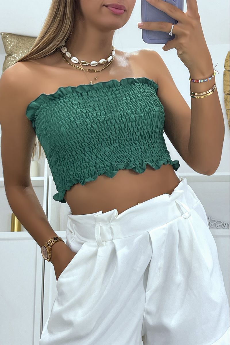 Voordelige en onmisbare elastische groene bustier crop top van het seizoen - 2