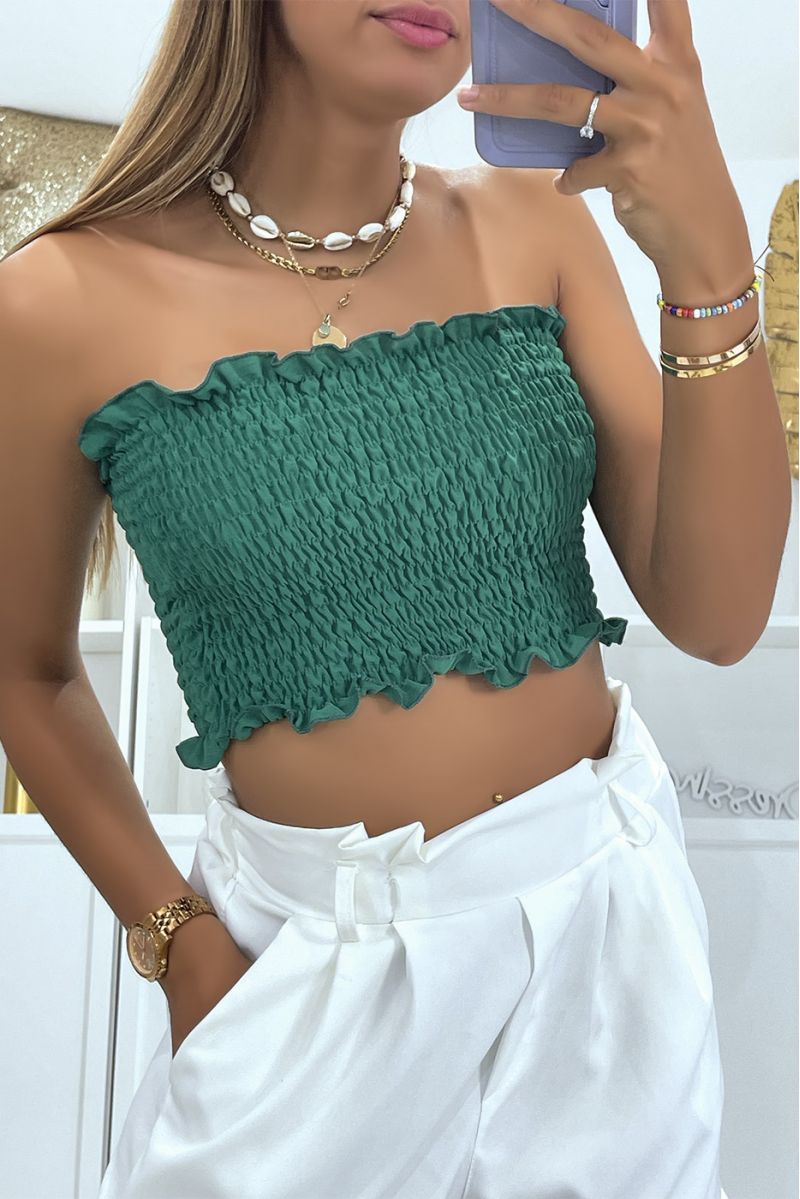 Voordelige en onmisbare elastische groene bustier crop top van het seizoen - 3