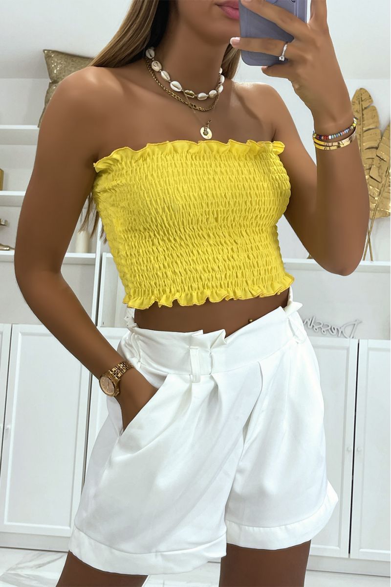 Inexpensive and essential yellow bustier crop top of the season - 1