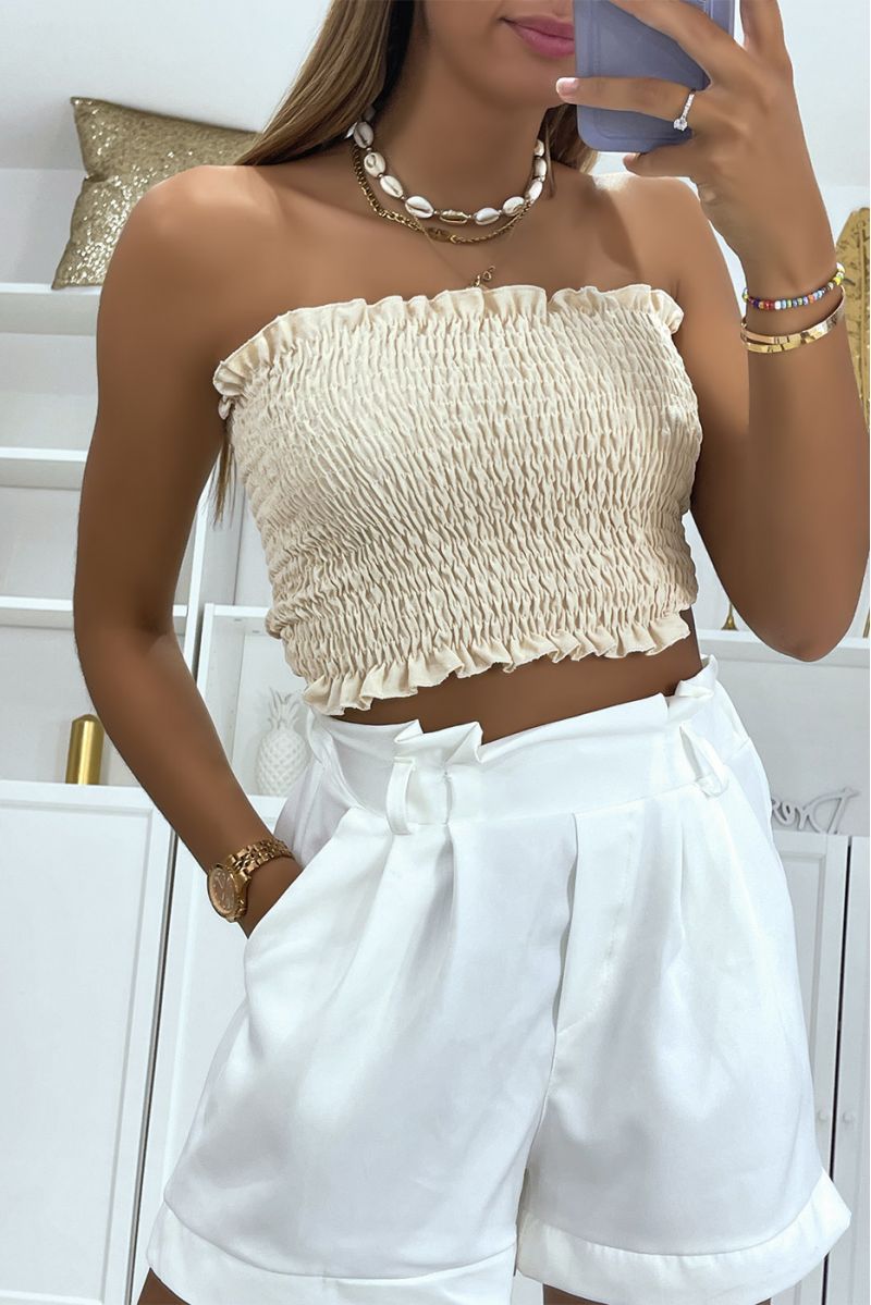 Voordelige en essentiële beige strapless crop top van het seizoen - 1