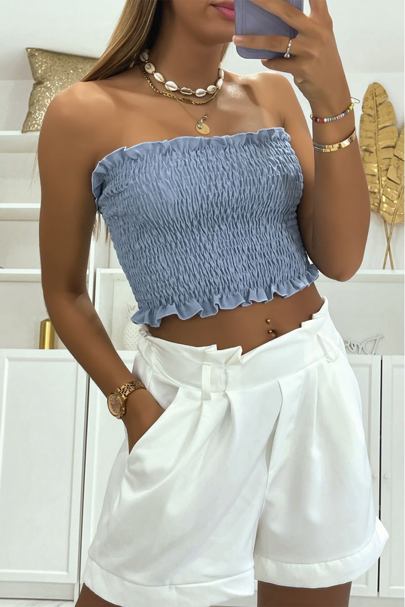 Inexpensive and essential turquoise strapless crop top of the season - 2