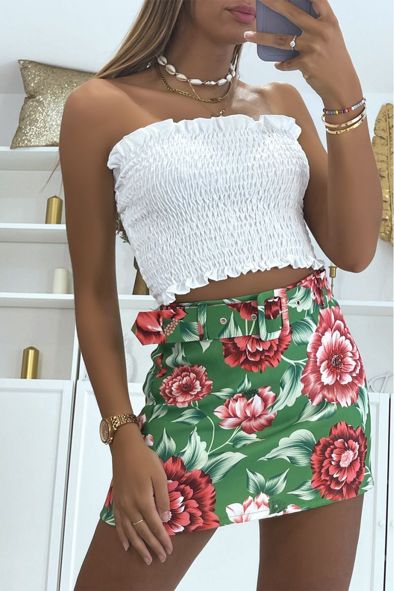 JuJJ short green floral shorts with super trendy and glamorous belt - 3