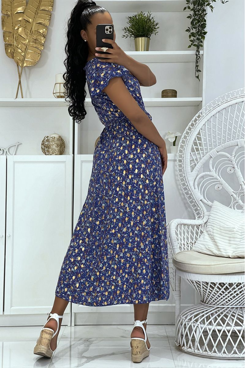 Magnificent long royal wrap dress with pretty little flowers and sublime gilding - 3