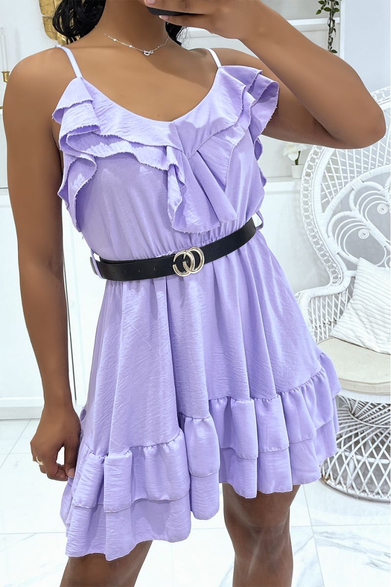 Pretty lilac skater dress with ruffles and thin belt chic and pleasant luxury inspiration - 1