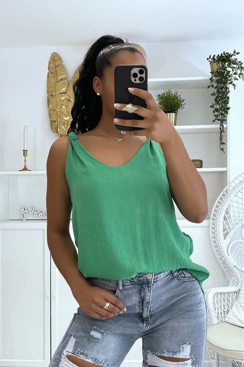 Green tank top with fluid knot straps and lined - 3