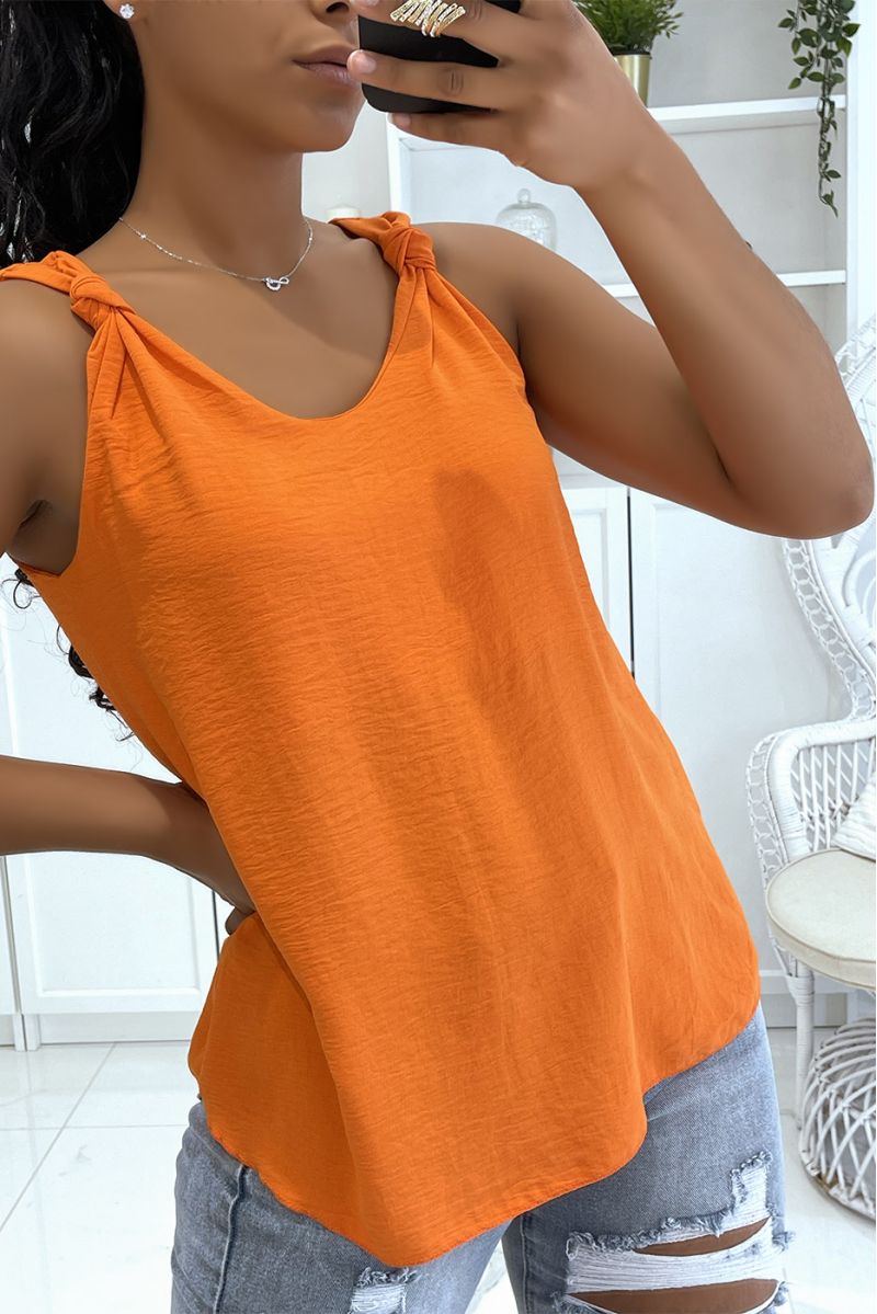 Orange tank top with fluid knot straps and lined - 1