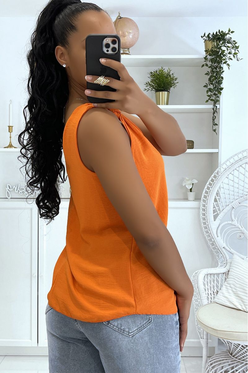 Orange tank top with fluid knot straps and lined - 2