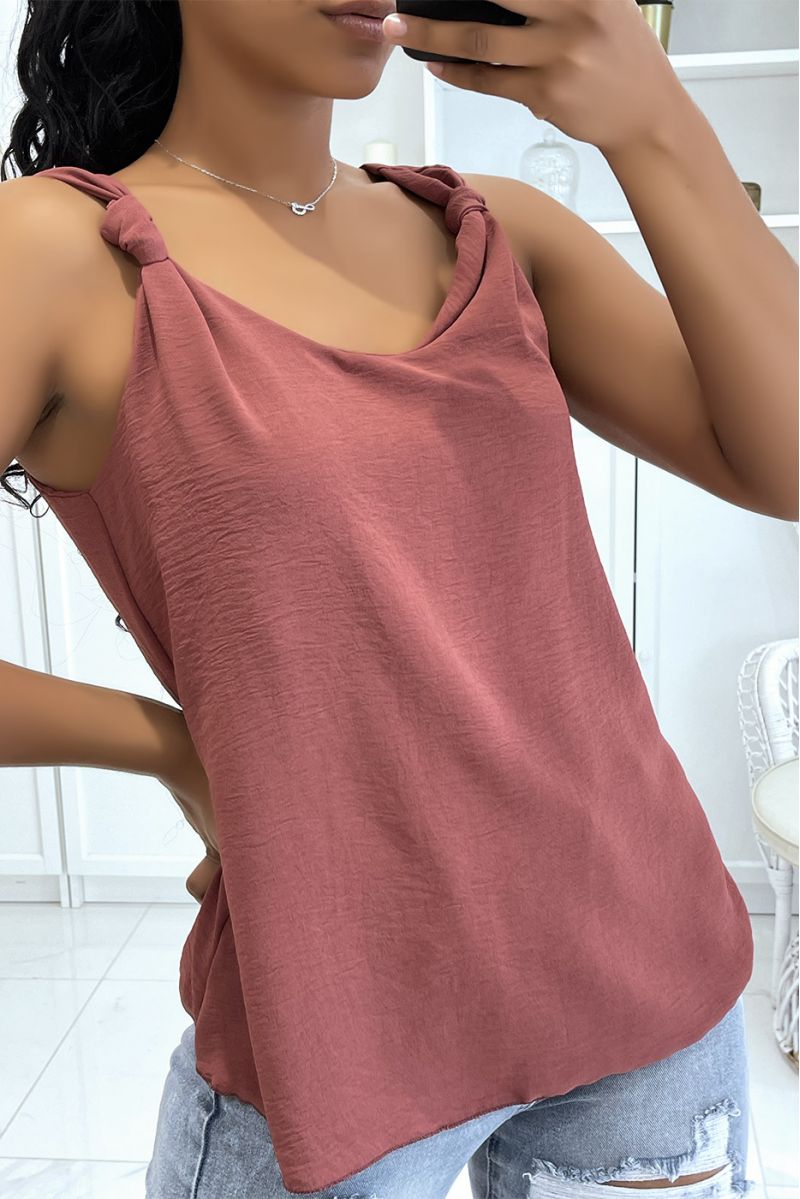 Cognac tank top with fluid knot straps and lined - 1
