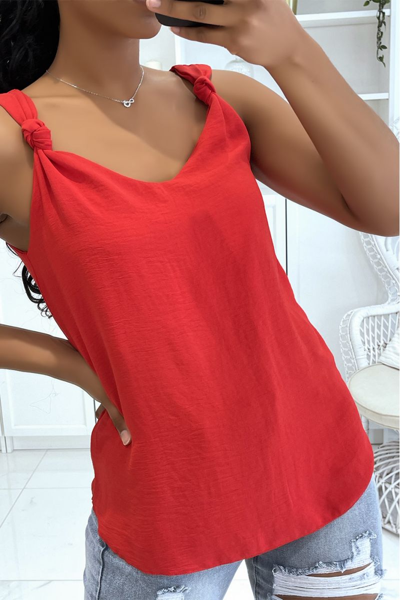 Red tank top with fluid knot straps and lined - 1