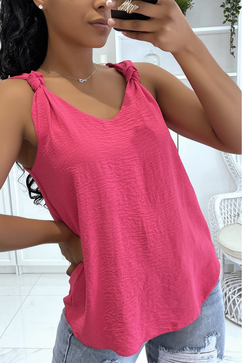 Fuchsia tank top with fluid knot straps and lined - 1