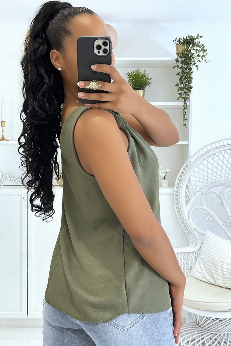 Khaki tank top with fluid knot straps and lined - 2