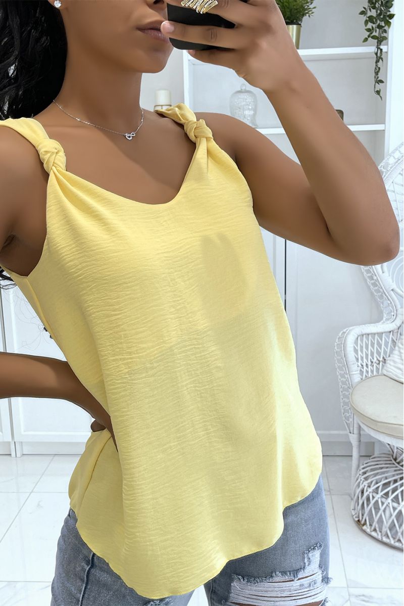Yellow tank top with fluid knot straps and lined - 1