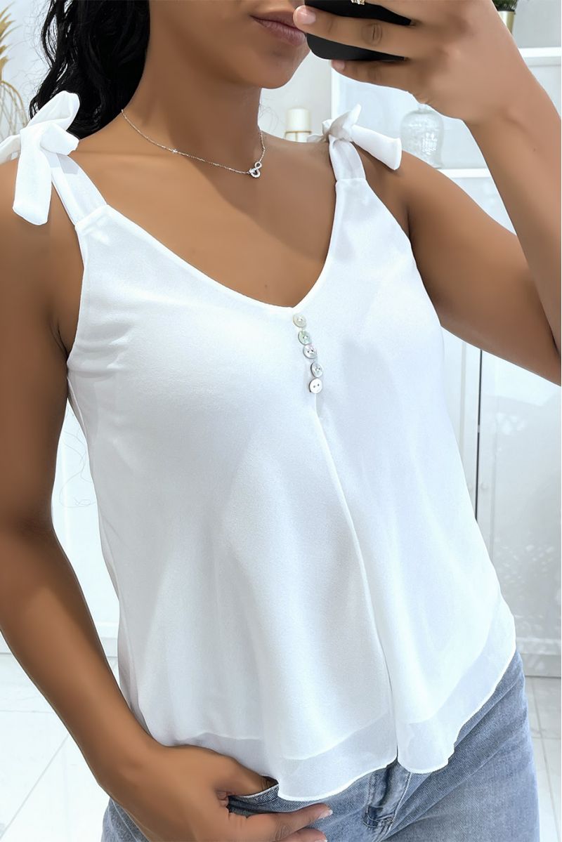 White tank top with bow on the straps and small buttons on the chest - 1