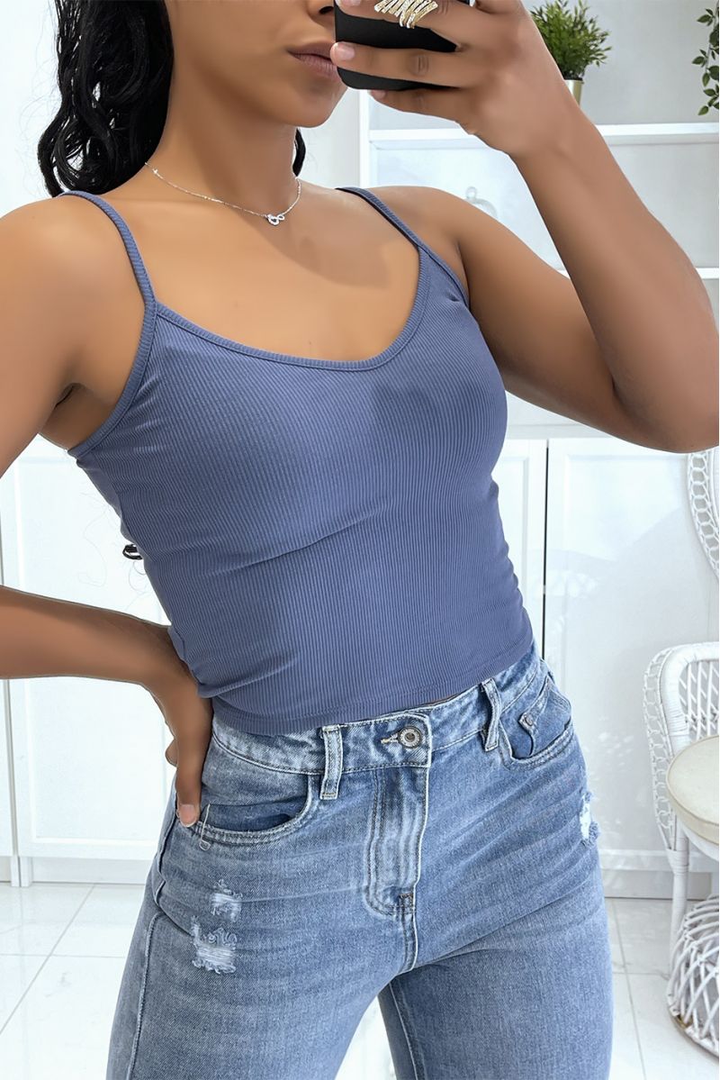 Indigo geribbelde cami-tanktop - 1