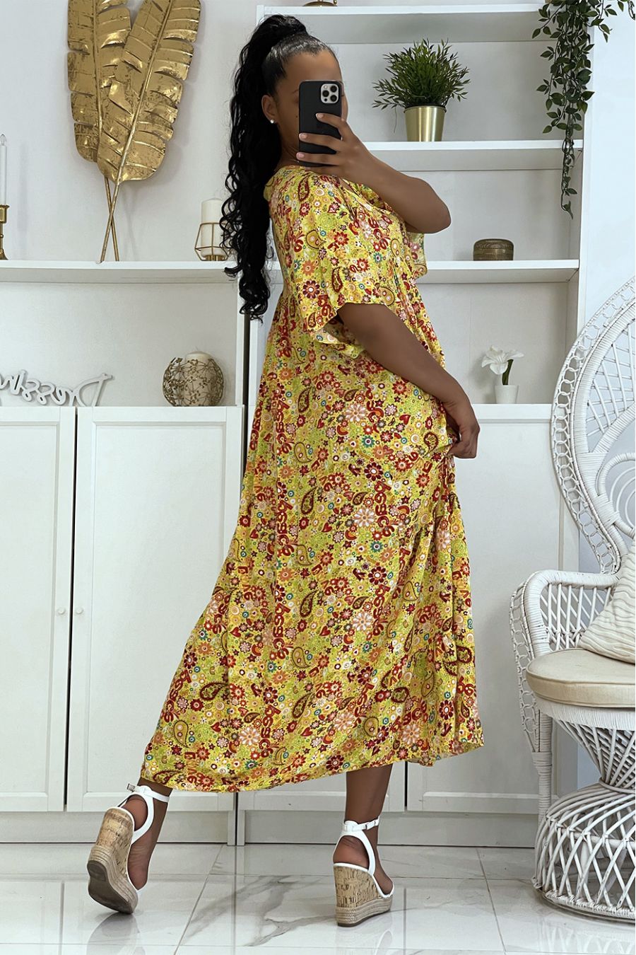 Long yellow dress with a super trendy print for the season, loose and comfortable - 2
