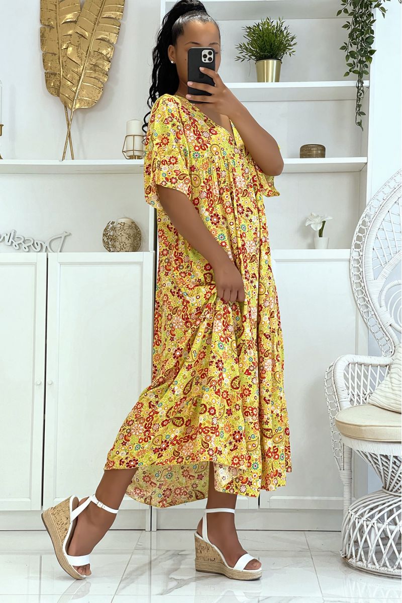 Long yellow dress with a super trendy print for the season, loose and comfortable - 3