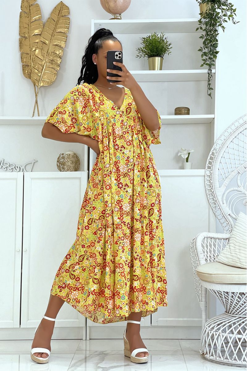 Long yellow dress with a super trendy print for the season, loose and comfortable - 5