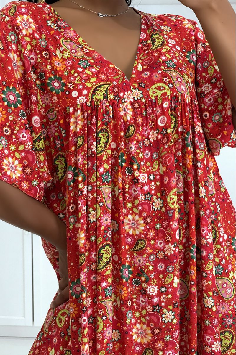 Long red dress with super trendy print for the season, loose and comfortable - 1