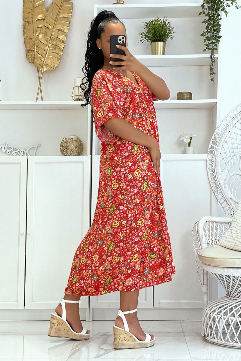 Lange rode jurk met super trendy print voor het seizoen, los en comfortabel - 4