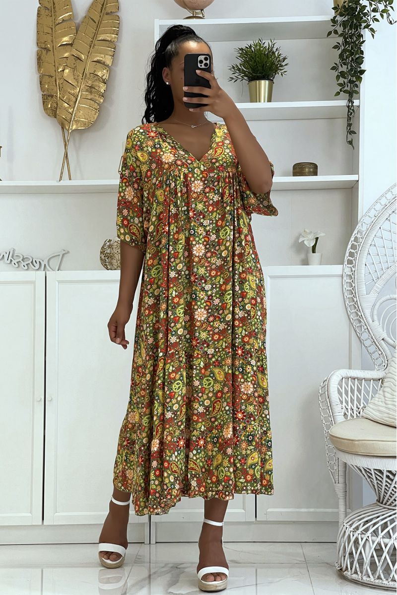 Long green dress with super trendy print for the season, loose and comfortable - 2