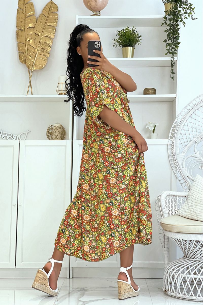 Long green dress with super trendy print for the season, loose and comfortable - 4