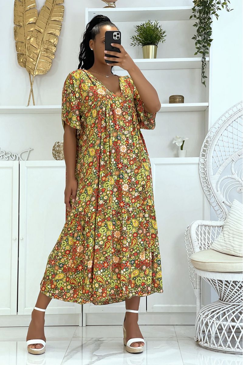 Long green dress with super trendy print for the season, loose and comfortable - 6
