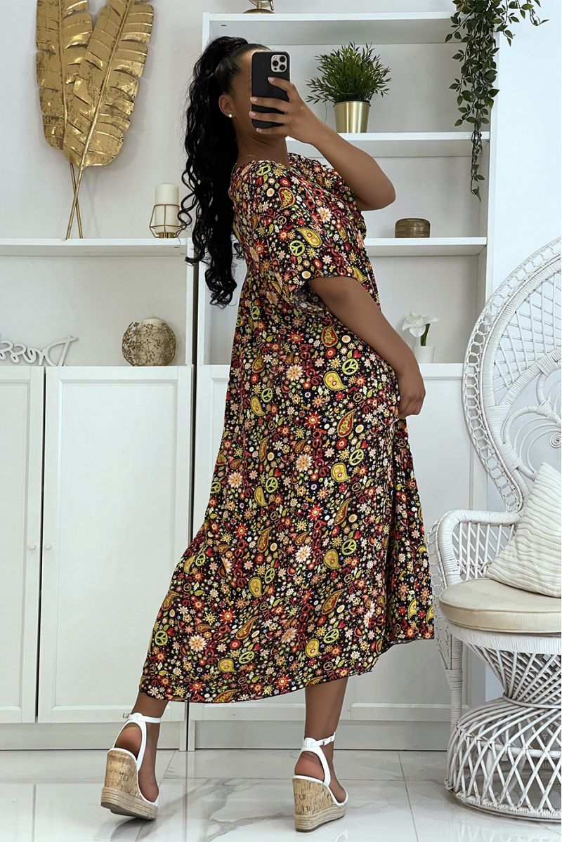 Long black dress with super trendy print for the season, loose and comfortable - 2