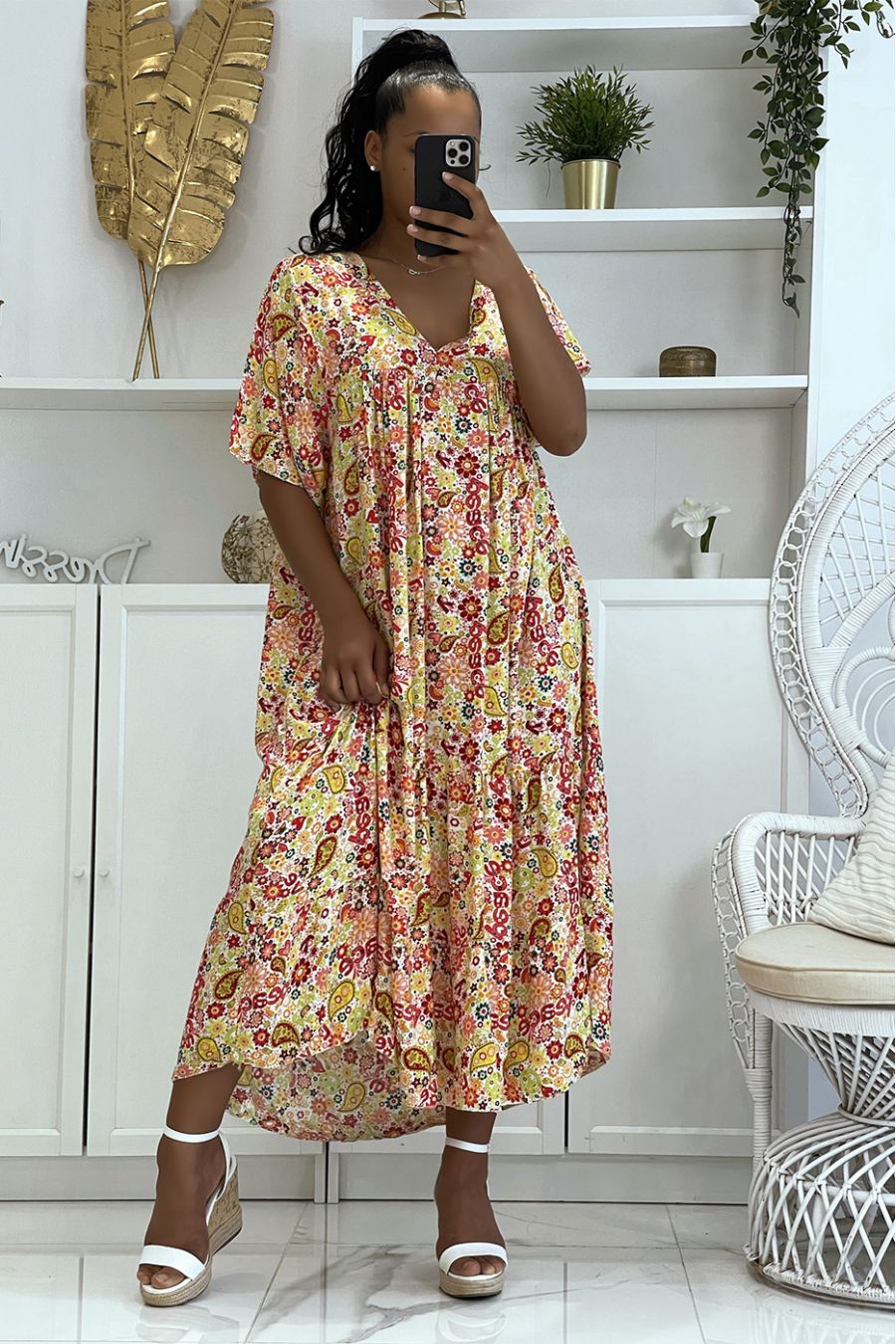 LaLLe witte jurk met super trendy print voor het seizoen, los en comfortabel - 5