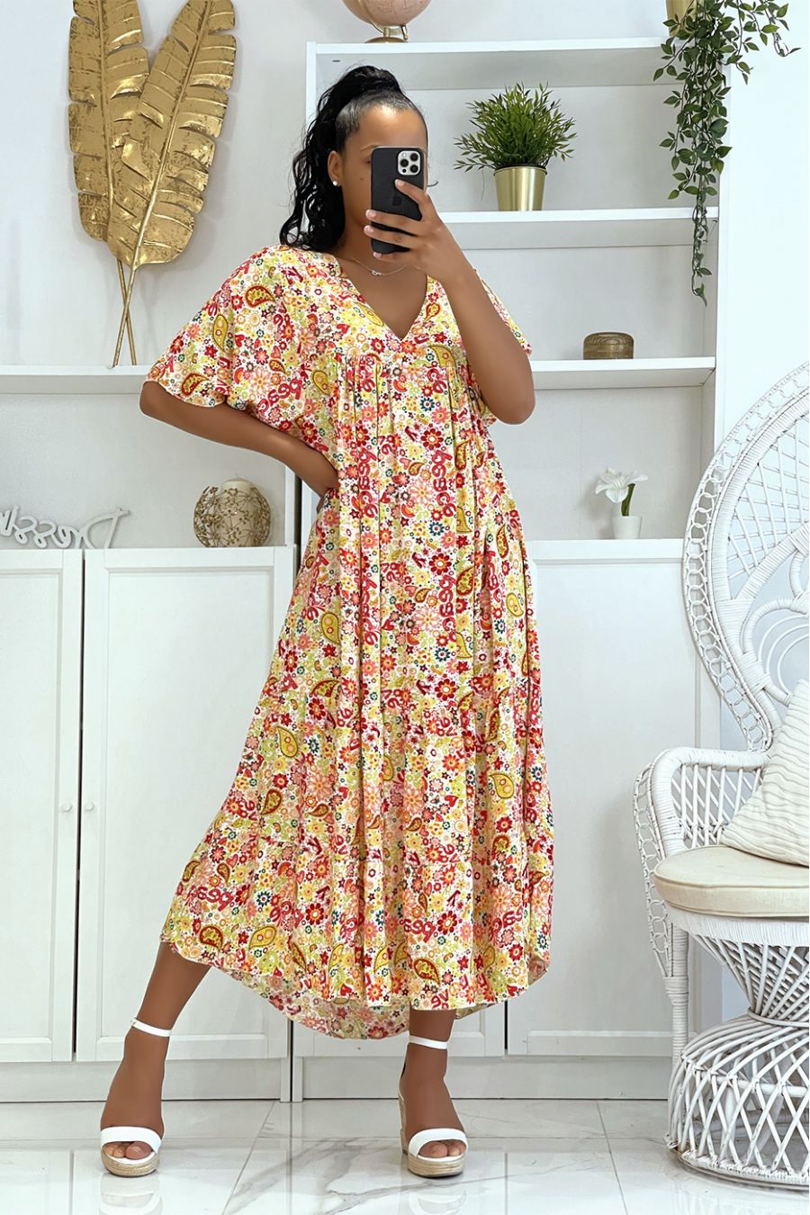 LaLLe witte jurk met super trendy print voor het seizoen, los en comfortabel - 6