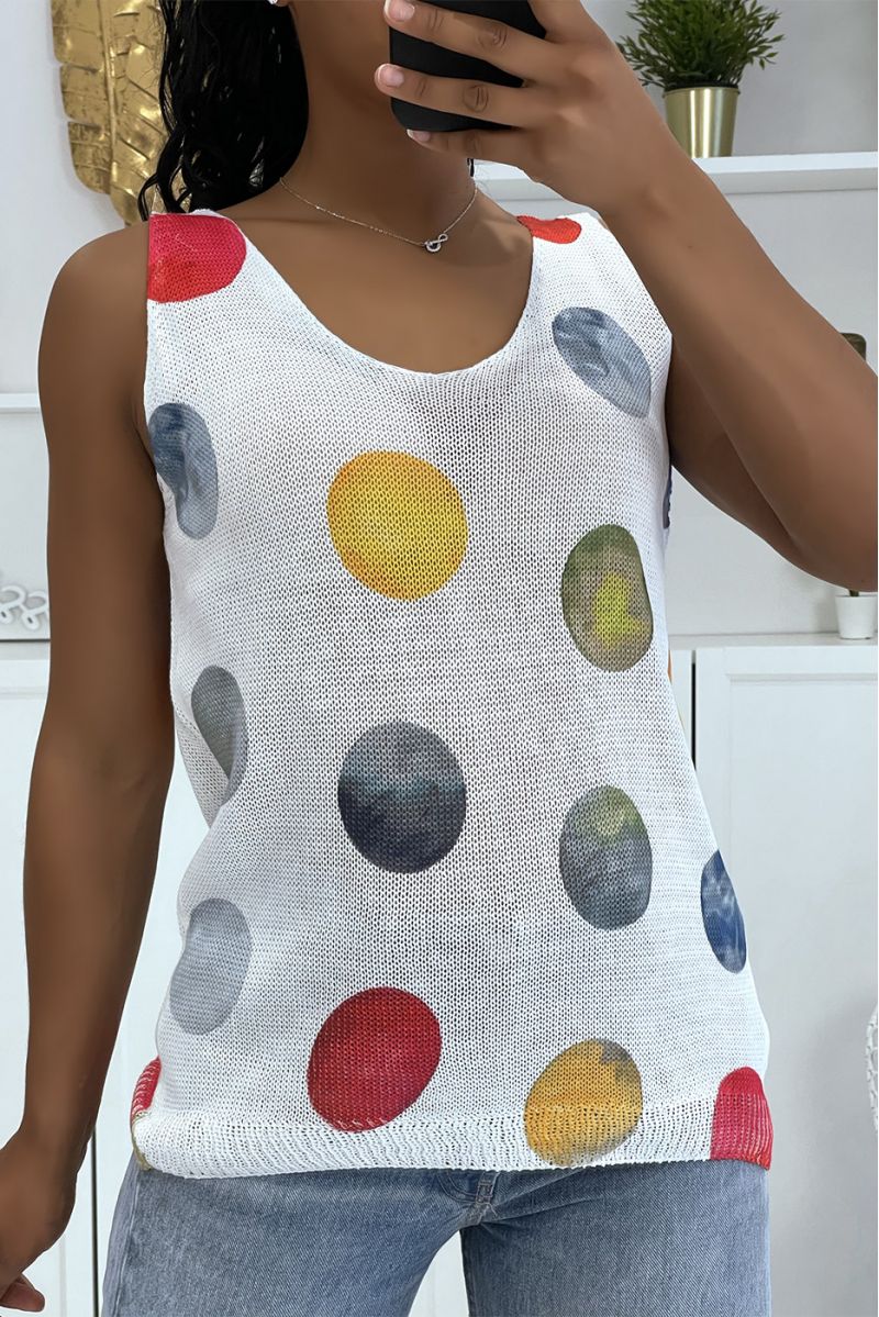Witte gebreide tanktop met V-hals en vliegende ballonpatronen - 3