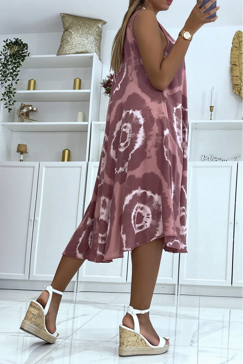 Mid-length dark pink beach dress with trendy color scheme - 4