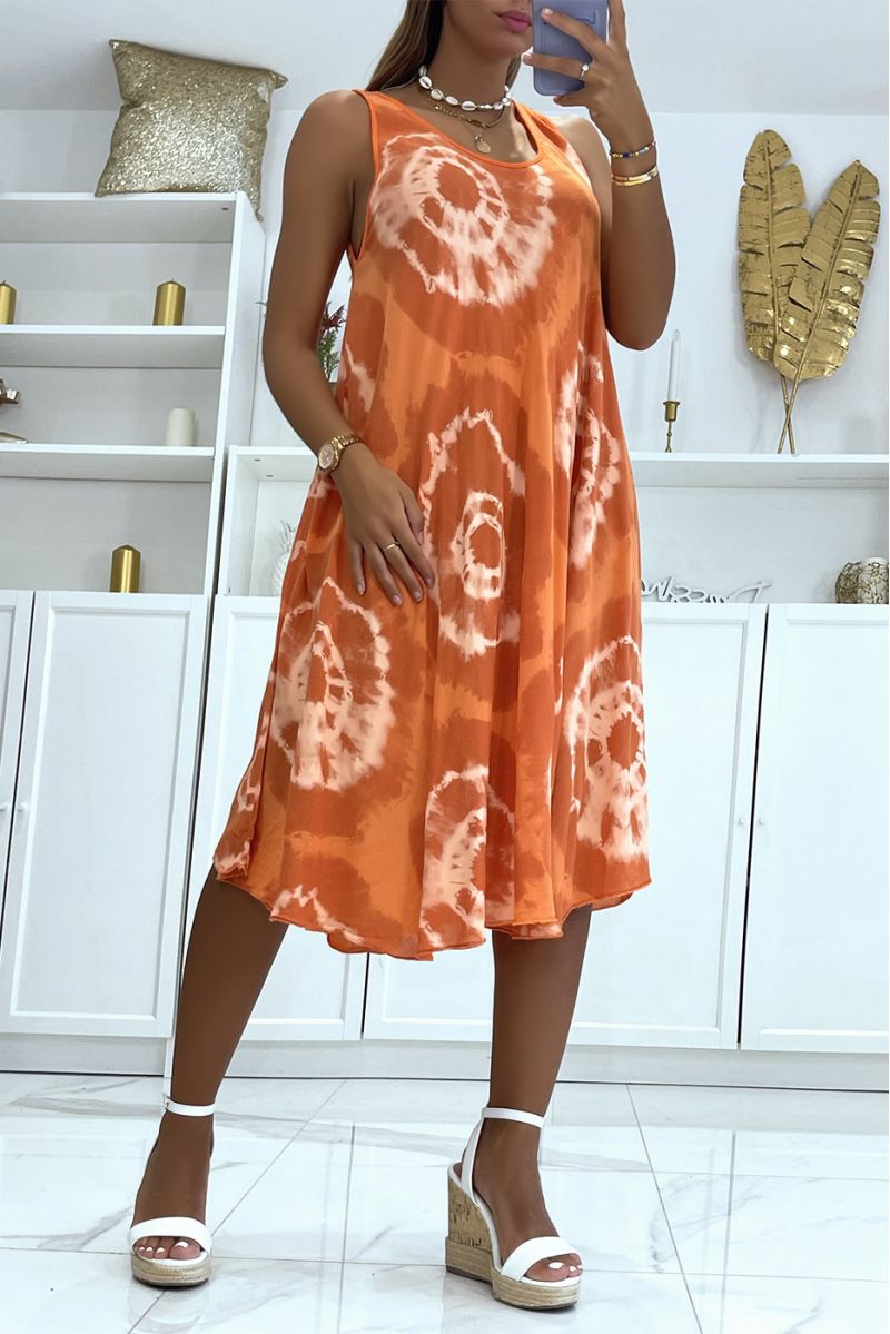 Mid-length orange beach dress with super trendy color scheme - 1