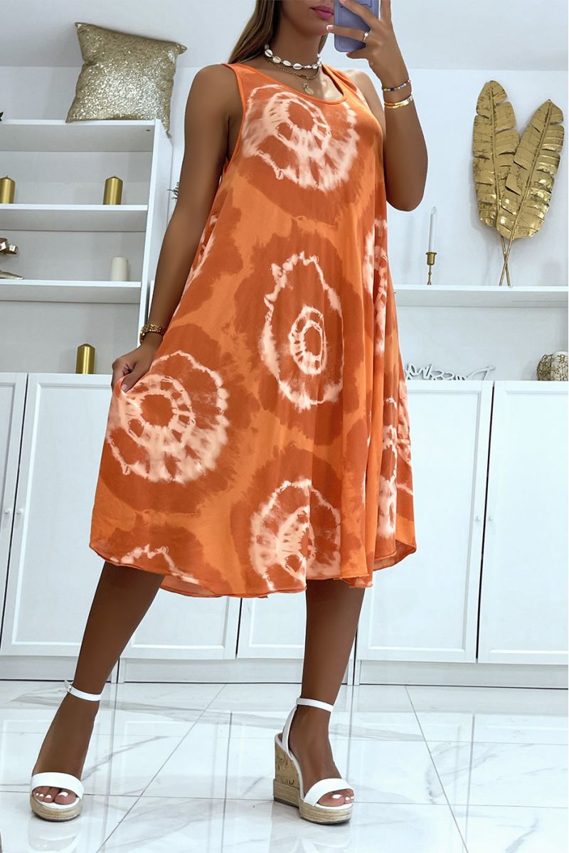 Mid-length orange beach dress with super trendy color scheme - 2