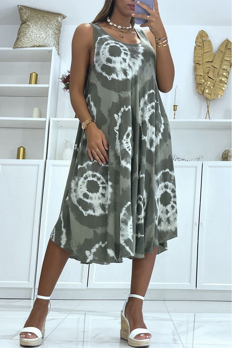 Mid-length khaki beach dress with super trendy color scheme - 2