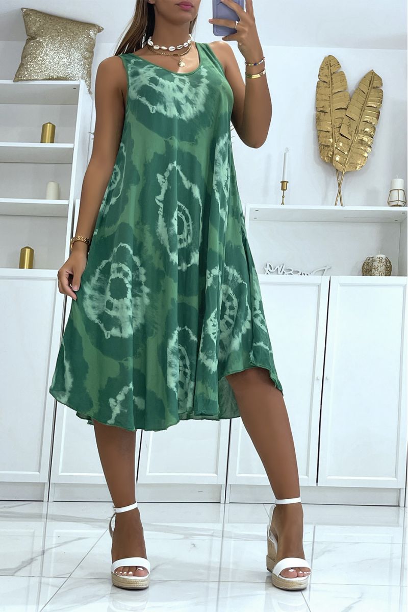 Mid-length green beach dress with super trendy color scheme - 2