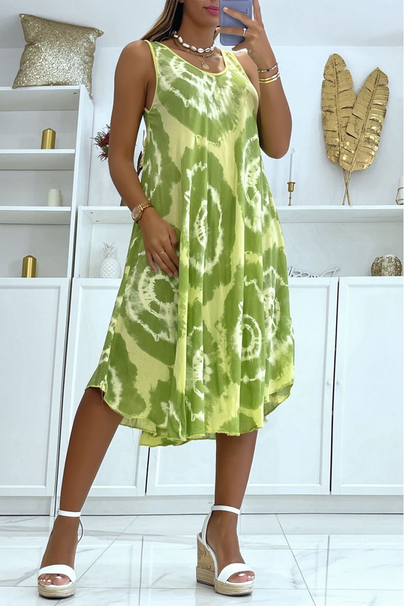 Mid-length yellow beach dress with super trendy color scheme - 1