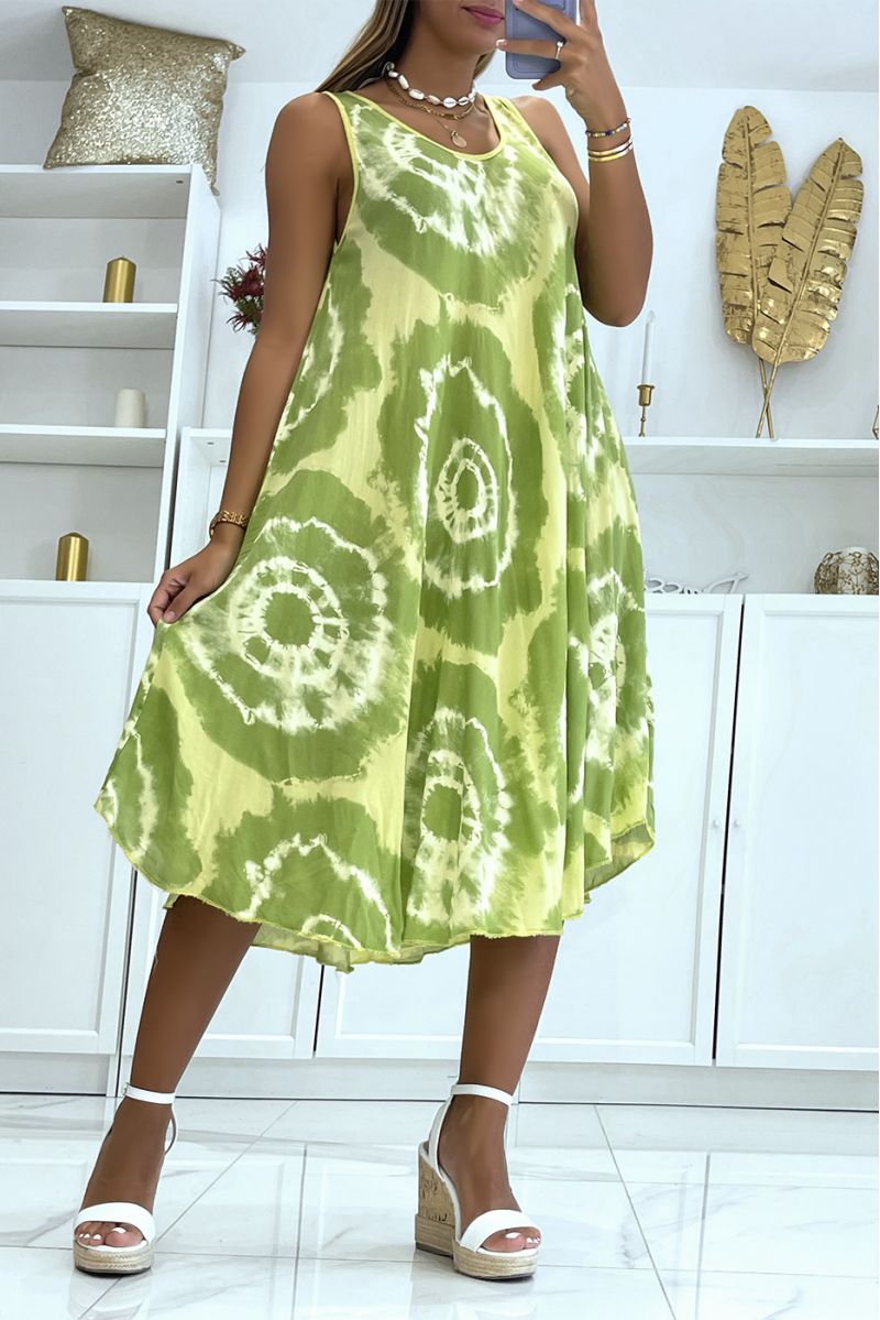 Mid-length yellow beach dress with super trendy color scheme - 2