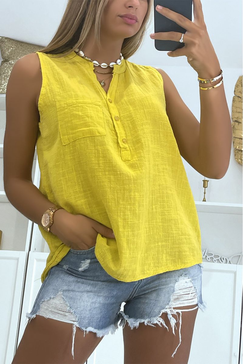 Classic and trendy solid color linen effect mustard tank top - 2