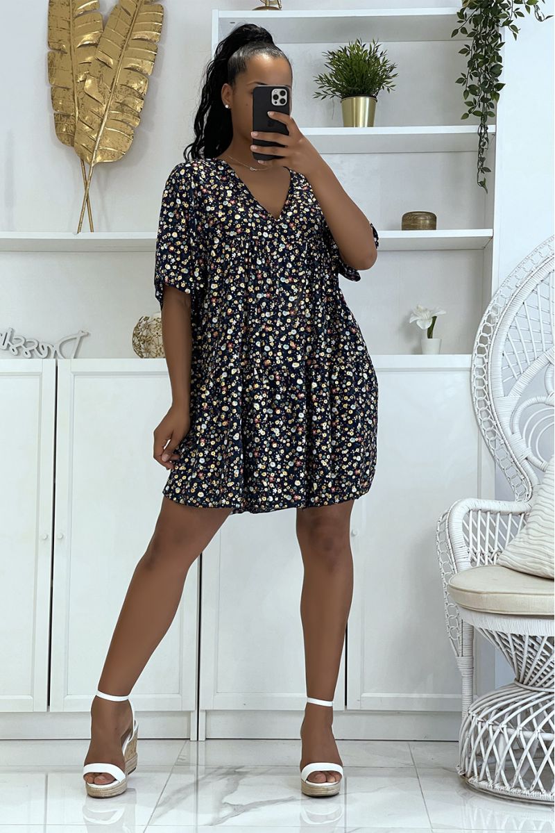 Navy floral tunic with half sleeve floral print and glamorous v-neck - 1