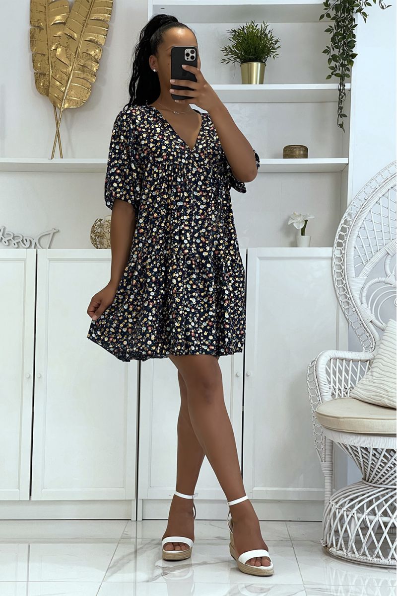 Navy floral tunic with half sleeve floral print and glamorous v-neck - 2