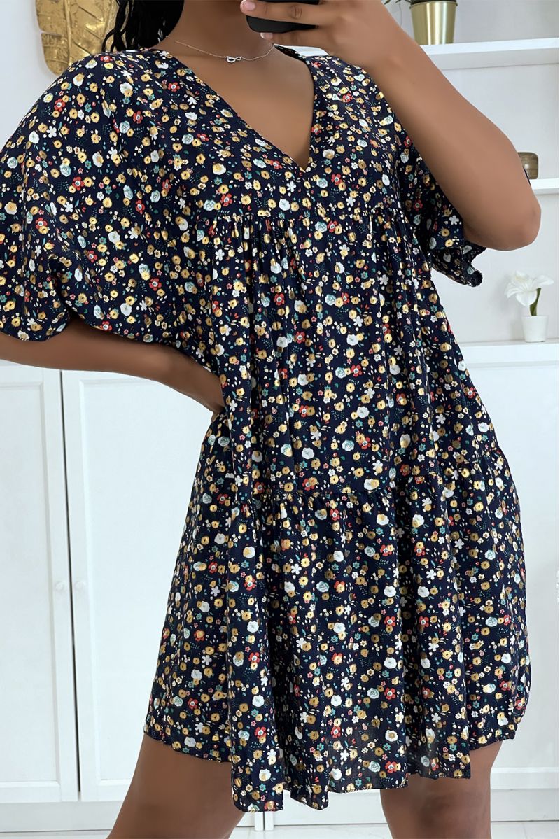 Navy floral tunic with half sleeve floral print and glamorous v-neck - 5