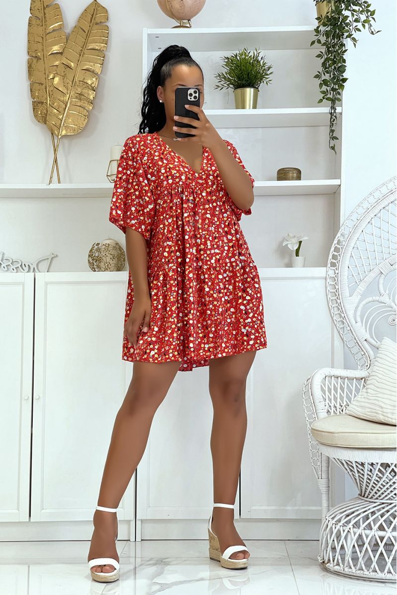 Red floral tunic with half sleeve floral print and glamorous v-neck - 2