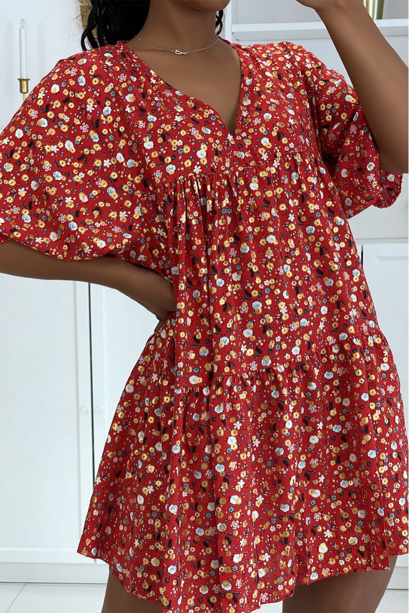 Red floral tunic with half sleeve floral print and glamorous v-neck - 6