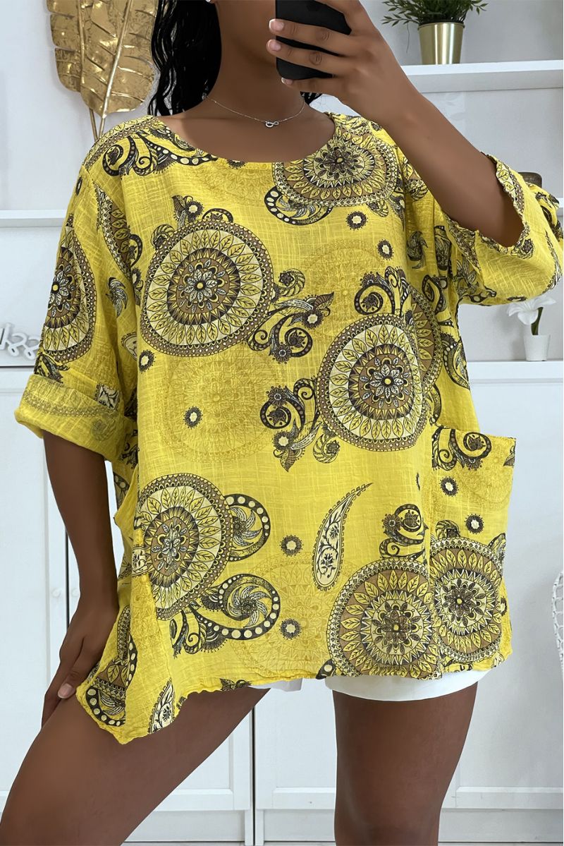 Yellow oversized blouse with bohemian print - 2