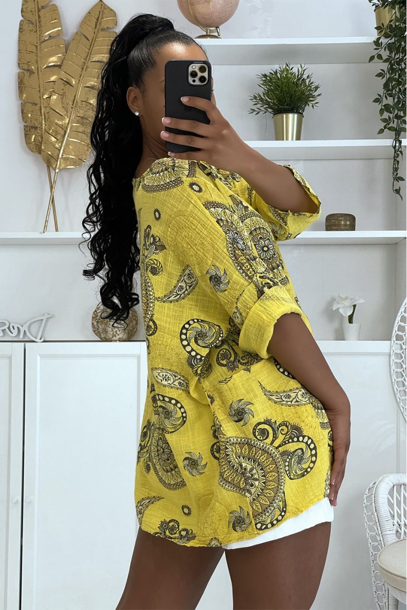 Yellow oversized blouse with bohemian print - 3
