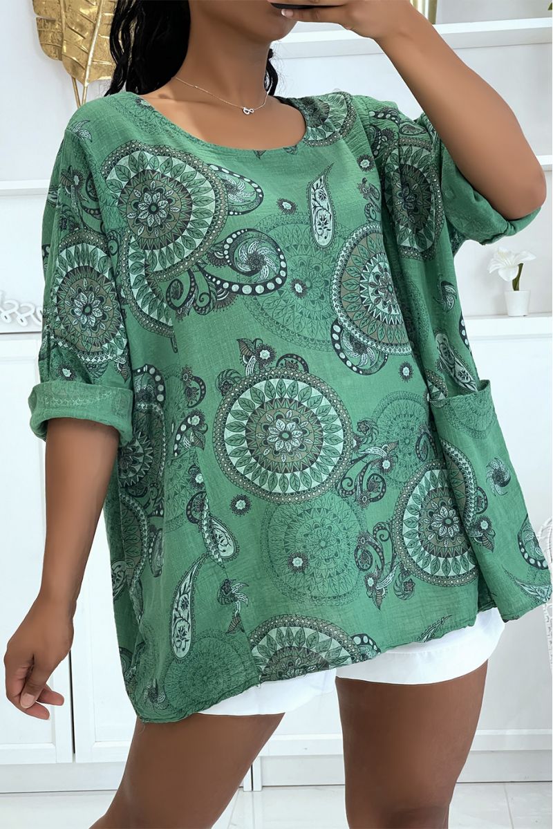 Oversized groene blouse met bohemian print - 2