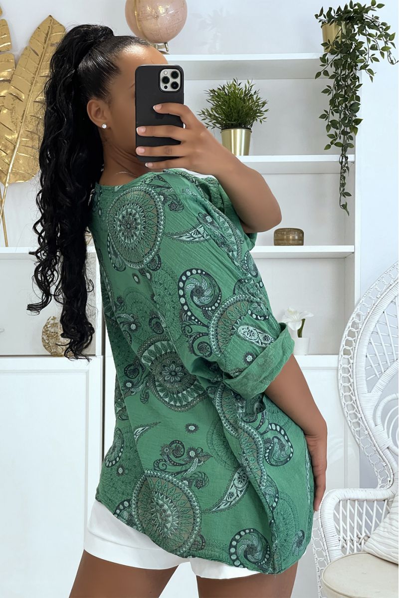 Oversized groene blouse met bohemian print - 4