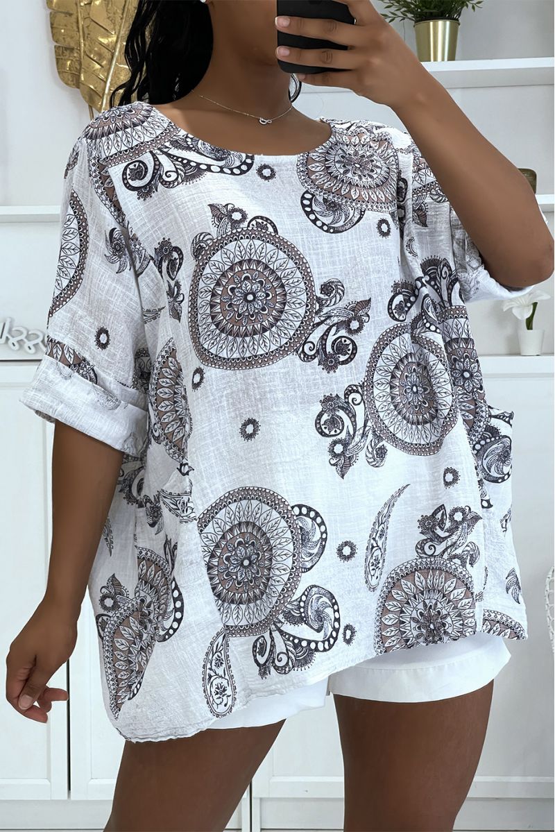 Oversized witte blouse met bohemian print - 1