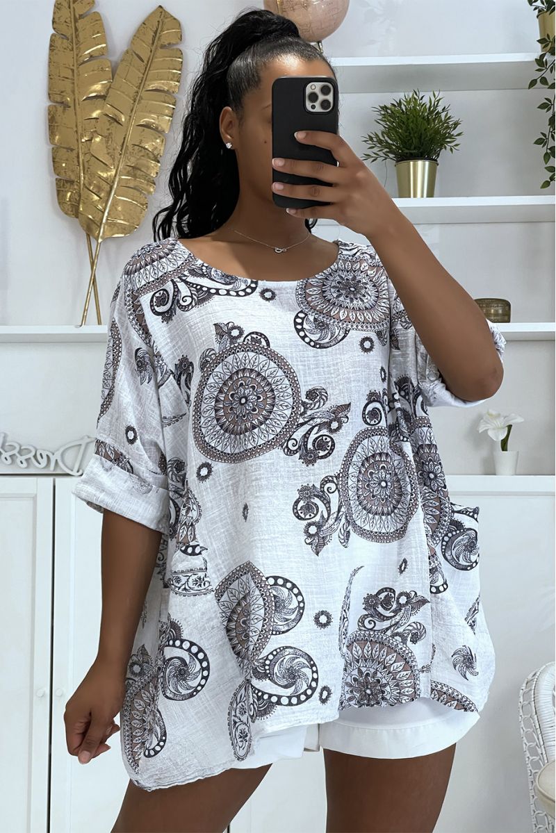 Oversized witte blouse met bohemian print - 2