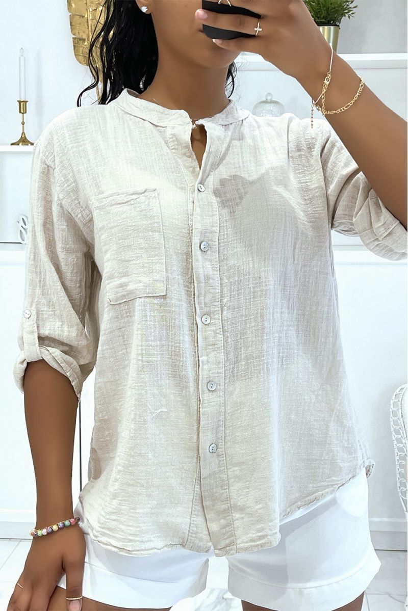 Light beige linen effect shirt - 3